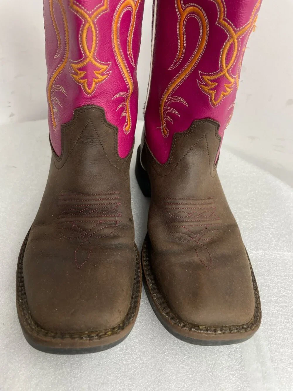 Old West Western Leather Pink Square Toe Cowboy Cowgirls Boots Girls Kids Size 3